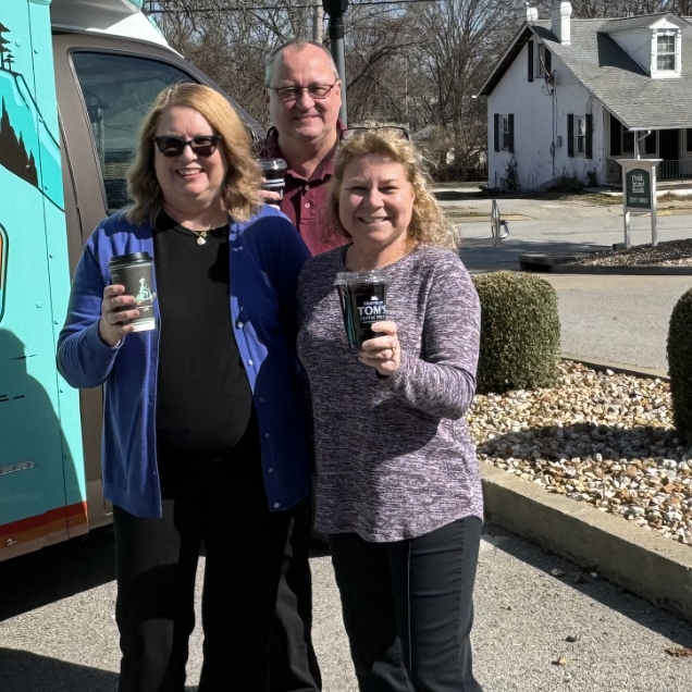 First State Bank employees enjoying a free local coffee