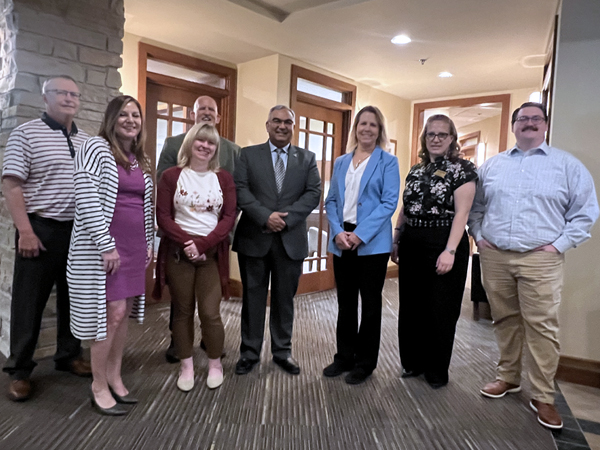 Members of the Chesterfield, Missouri banking center, along with Luanne Cundiff, President of First State Bank of St. Charles, and the Branch Advisory Board, met with Missouri State Treasurer Vivek Malek in 2025 to discuss key initiatives administered by his office—specifically the MOBUCK$ Linked Deposit Program.