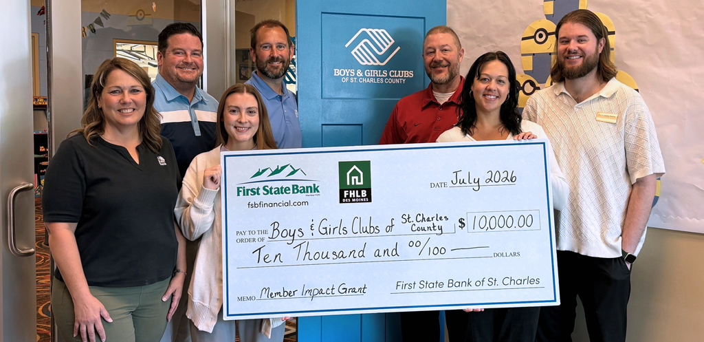Boys & Girls Clubs of St. Charles County receive funding from First State Bank of St. Charles in partnership with the FHLB grant program.